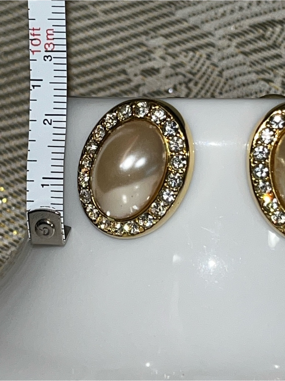 Vintage Kenneth Jay Lane Pearl & Crystal Gold-tone Earrings - Picture 6 of 9